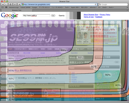 Browser Size Google Labs SE99隊.jp かぶせる オーバーレイ